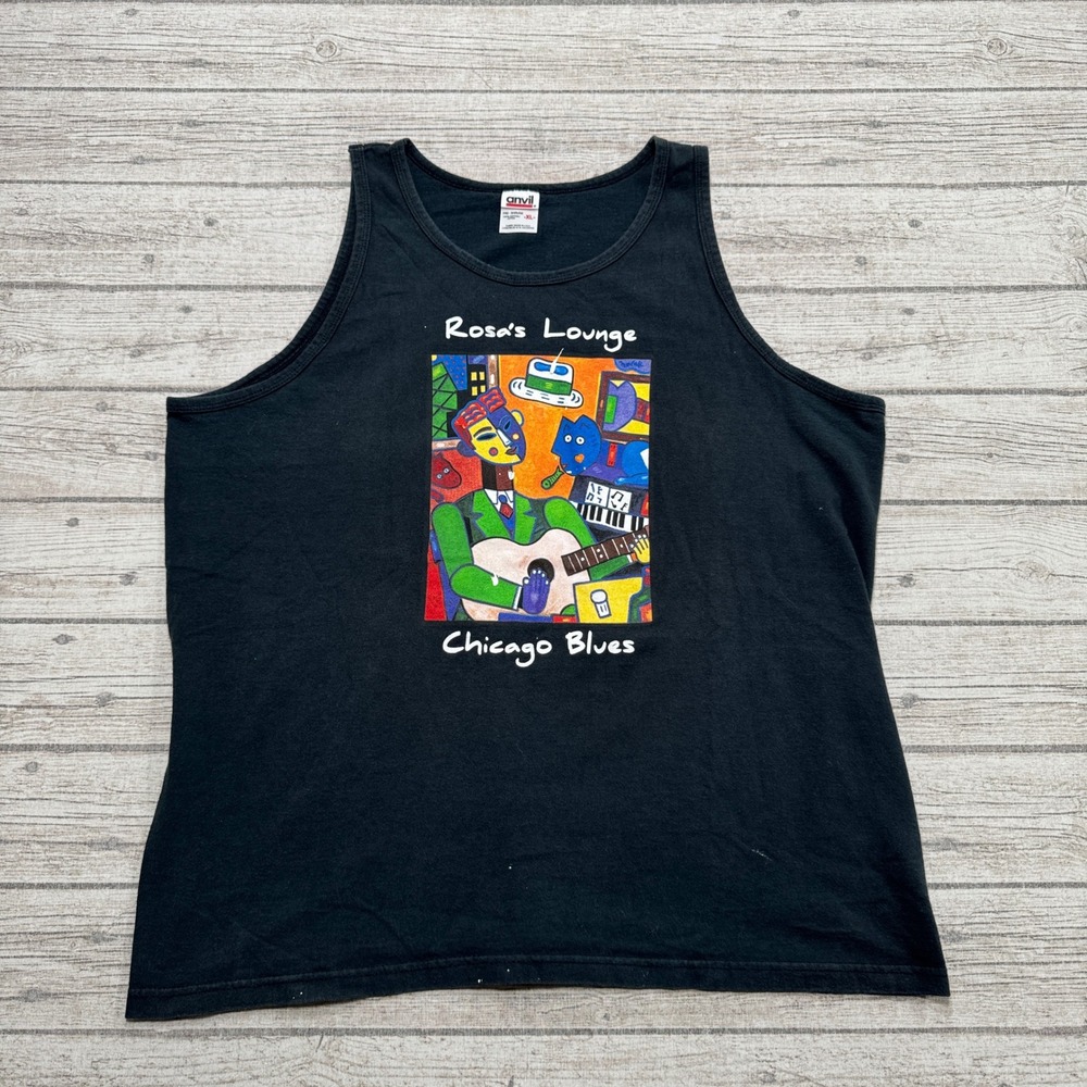 Anvil Rosa's Lounge Muscle Tank Men's XL Black Chicago Blues Sleeveless USA Made